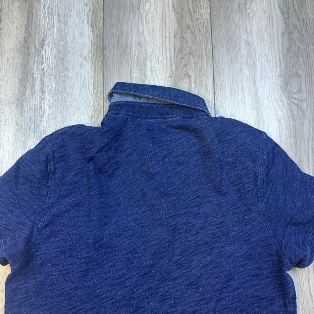 Wallace & Barnes Polo Shirt Mens Small Indigo Blue Pocket Cotton Preppy Slim - Picture 8 of 10